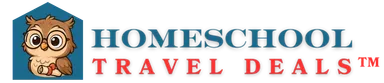 Logo of Homeschool Travel Deals featuring a cartoon owl and the text 'HOMESCHOOL TRAVEL DEALS' in blue and black.